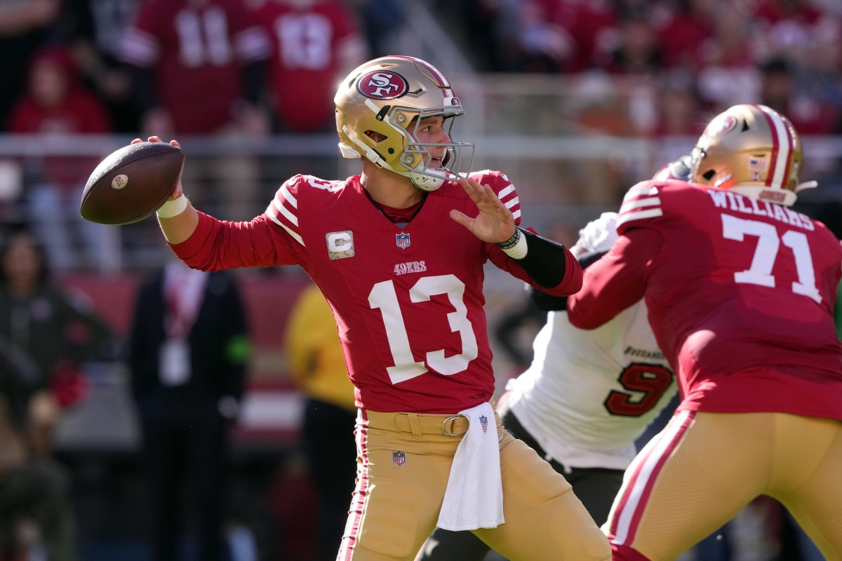 49ers quarterback Brock Purdy was nearly flawless against the Buccaneers, completing 21-of-25 for 333 yards and three touchdowns in Week 11.