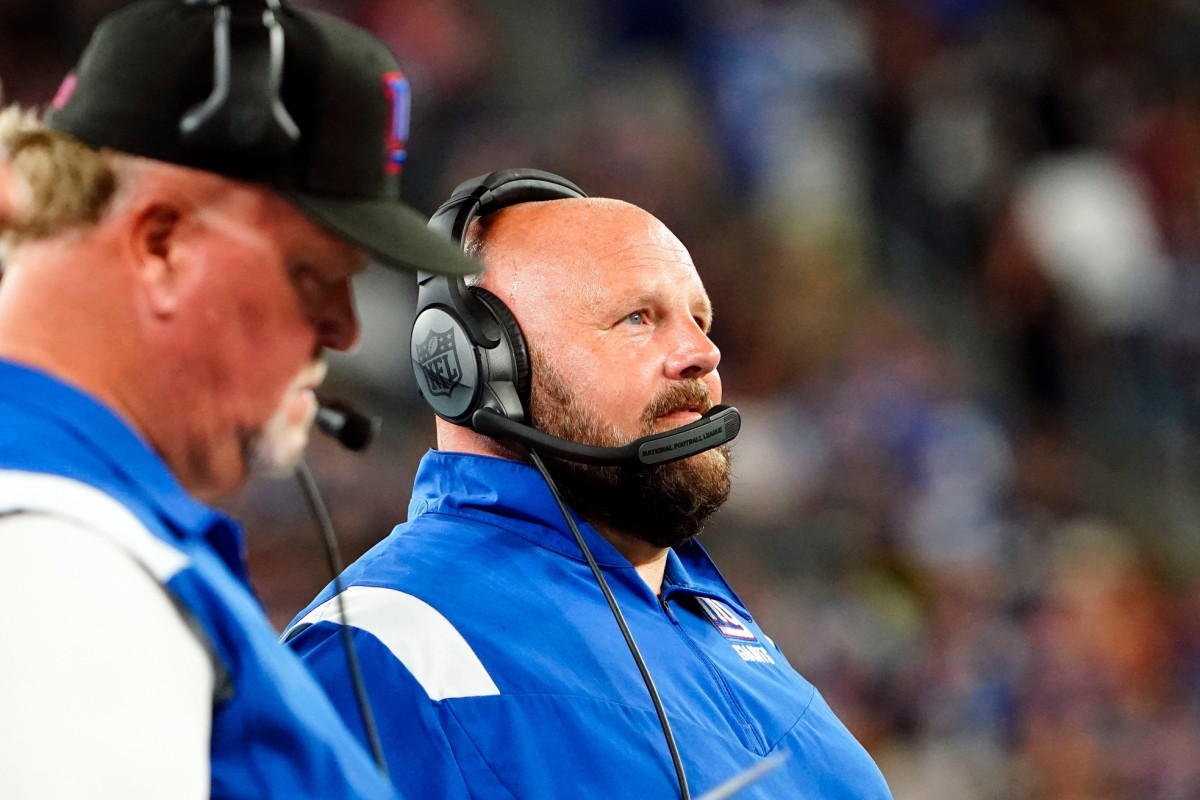 New York Giants head coach Brian Daboll, right, and defensive coordinator Don "Wink" Martindale on the sideline. The Giants defeat the Bengals, 25-22, in a preseason game at MetLife Stadium on August 21, 2022, in East Rutherford.
