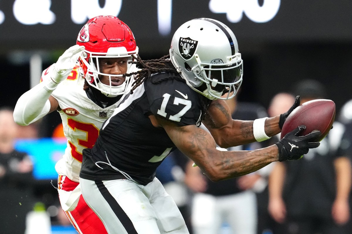 Las Vegas Raiders wide receiver Davante Adams' only yards in Sunday's game came in the first half.