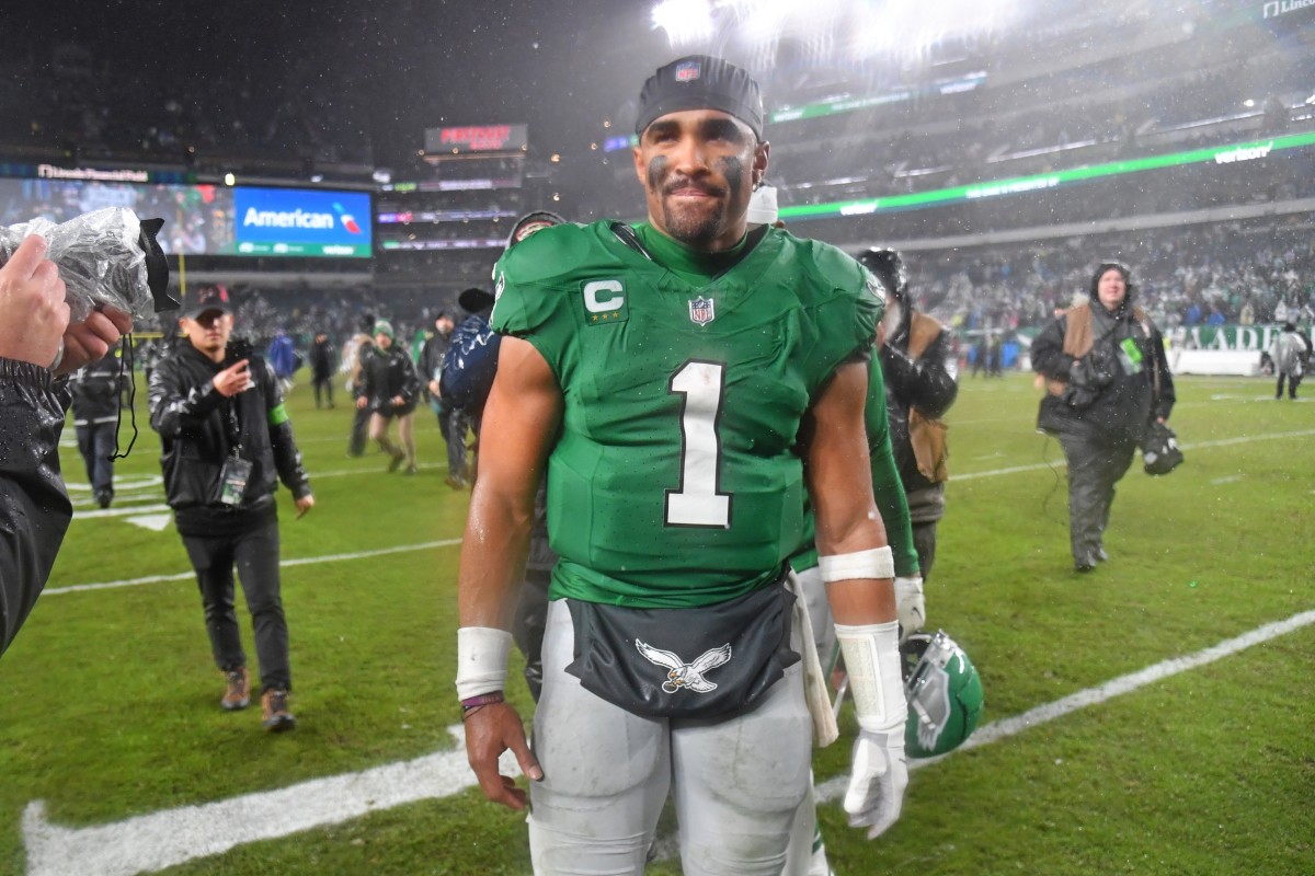 Jalen Hurts leaves field after accounting for five touchdowns in the Philadelphia Eagles overtime win over the Buffalo Bills.