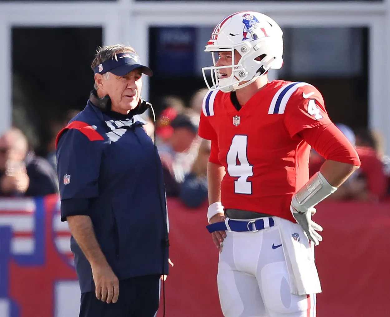 New England Patriots coach Bill Belichick, QB Bailey Zappe