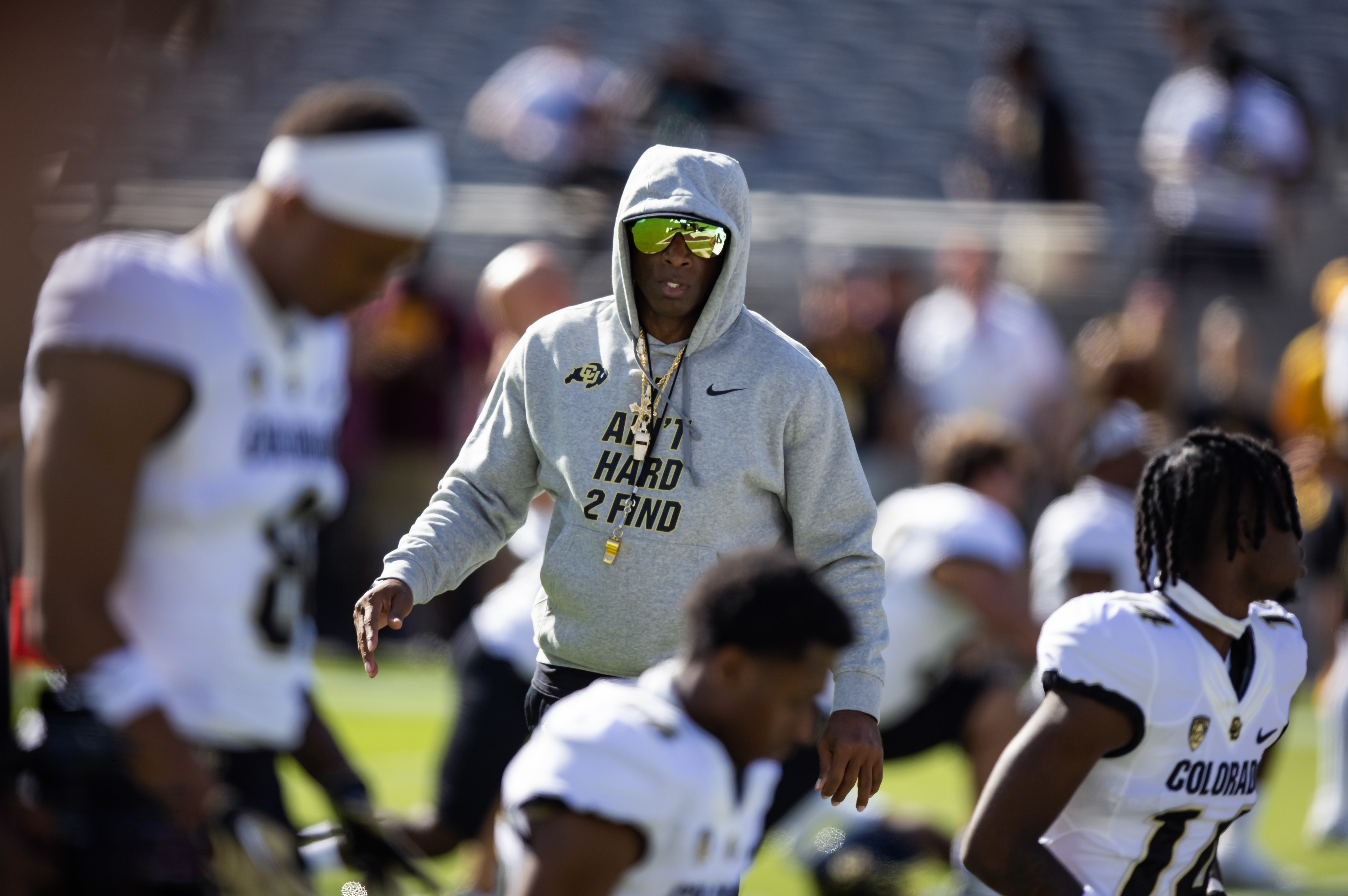 Colorado Buffaloes head coach Deion Sanders against the Arizona State Sun Devils at Mountain America Stadium