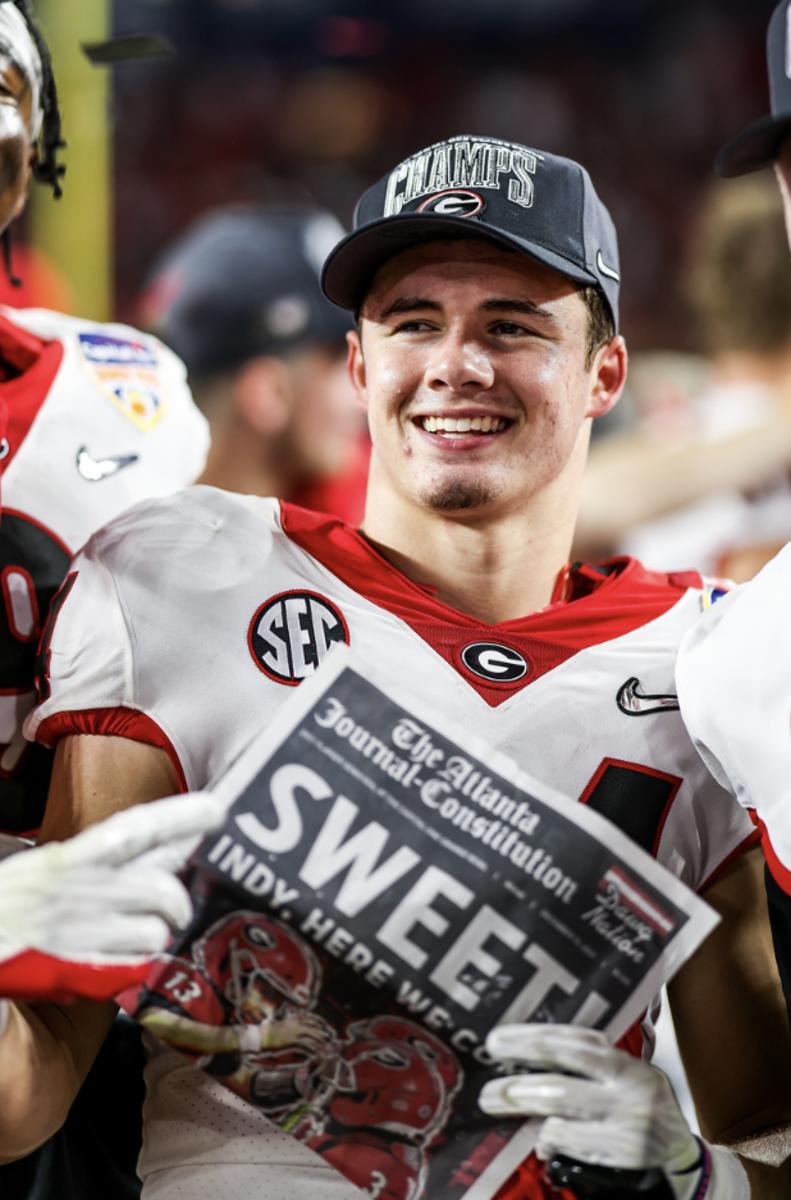 Georgia wide receiver Ladd McConkey (84) during the College Football Playoff semifinal game at the Capital Orange Bowl against Michigan at Hard Rock Stadium in Miami Gardens, Fla., on Friday, Dec. 31, 2021. (Photo by Tony Walsh)