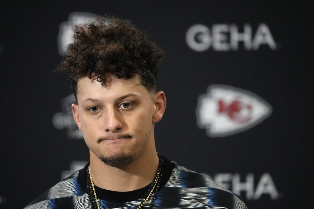 Kansas City Chiefs quarterback Patrick Mahomes speaks during a news ...