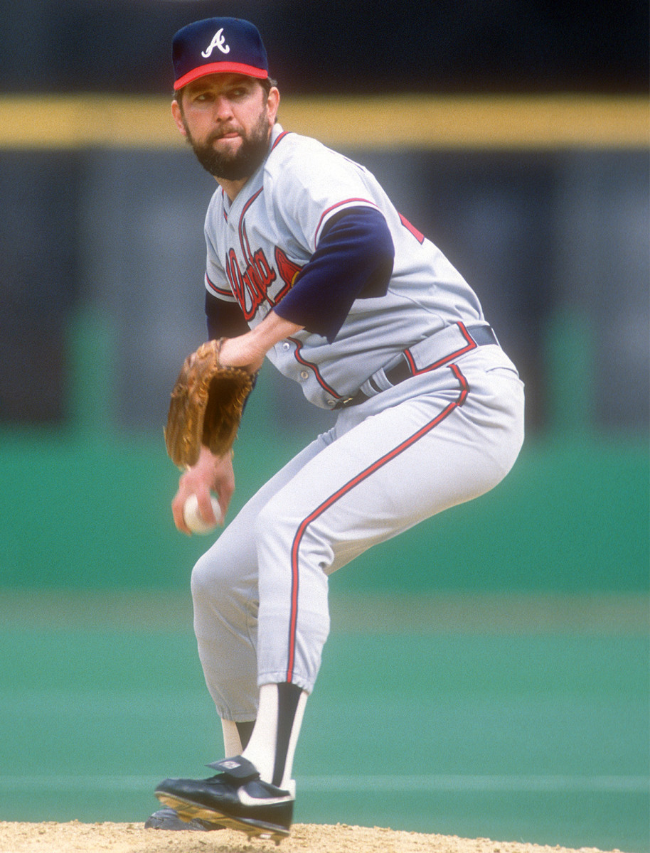 Bruce Sutter pitches for the Braves after signing a then-record $9 million contract.