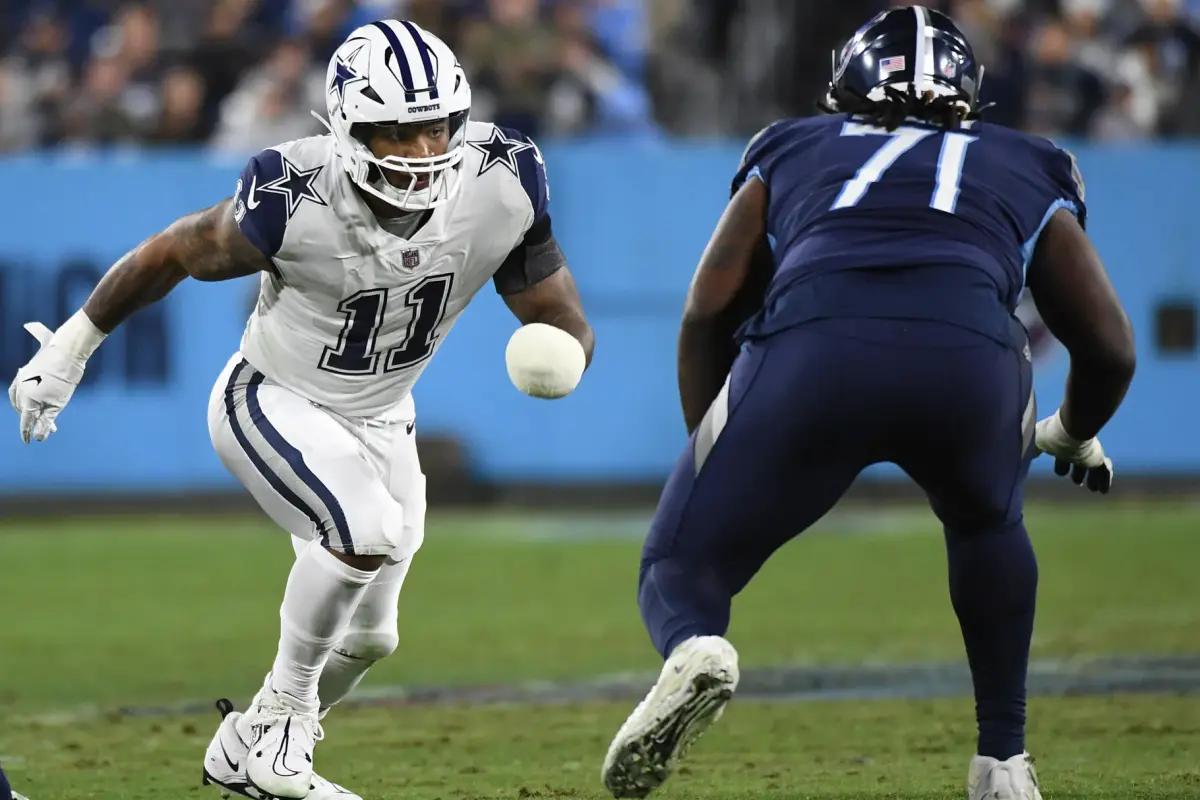 Cowboys EDGE Micah Parsons rushes the passer against the Tennessee Titans