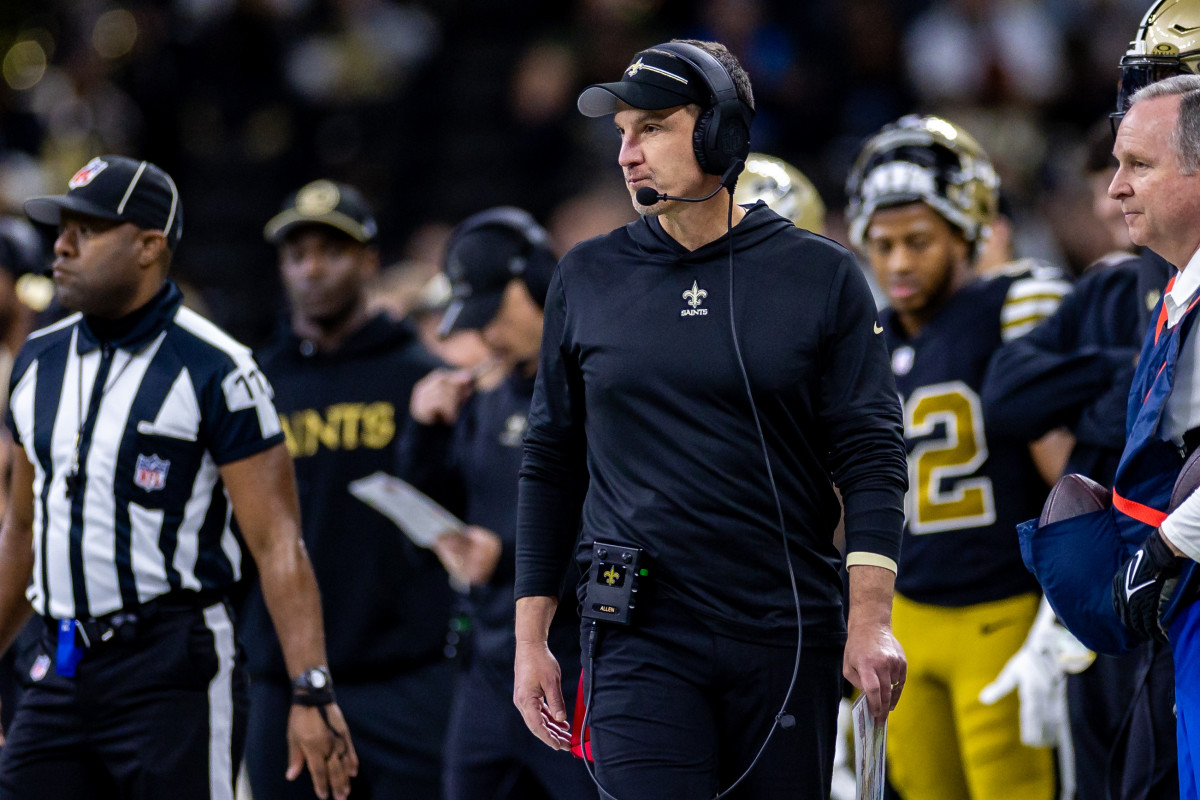 New Orleans Saints head coach Dennis Allen looks on against the Carolina Panthers 