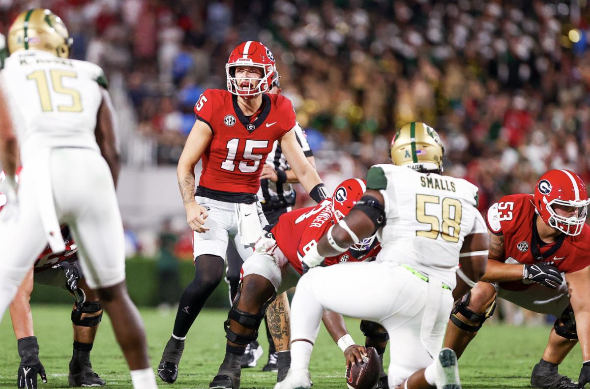 Georgia quarterback Carson Beck during Georgia’s game against UAB on Dooley Field at Sanford Stadium in Athens, Ga., on Saturday, Sept. 23, 2023. (Tony Walsh/UGAAA)