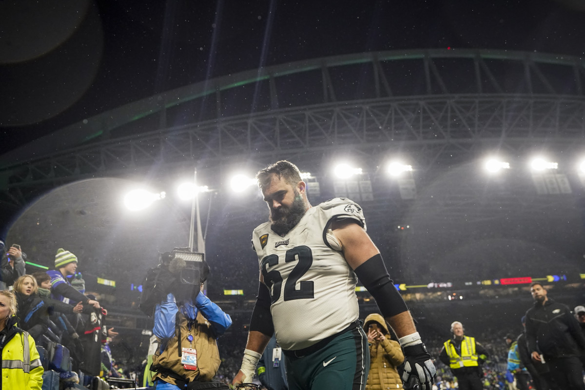 Philadelphia Eagles center Jason Kelce walks off the field after losing to the Seattle Seahawks.