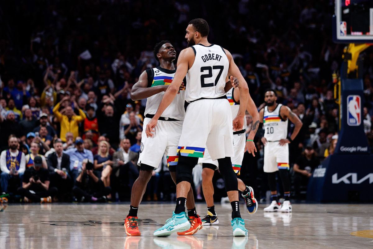 Anthony Edwards and Rudy Gobert celebrate