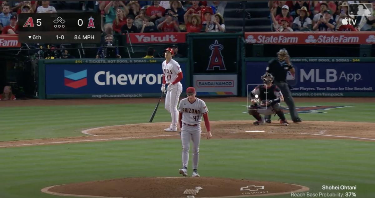 Diamondbacks pitcher Tommy Henry reacts following a Shohei Ohtani homerun