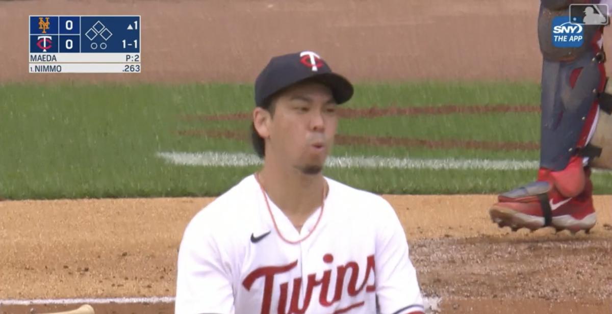 Twins pitcher Kenta Maeda reacts to a home run from the Mets’ Brandon Nimmo