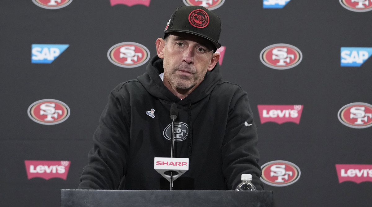 49ers head coach Kyle Shanahan speaks at a news conference after Christmas Day game