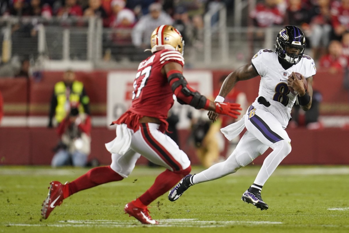 Ravens quarterback Lamar Jackson was dominant against the 49ers on Monday night, throwing for 252 yards and two touchdowns while running for 45 yards to strengthen his MVP case.