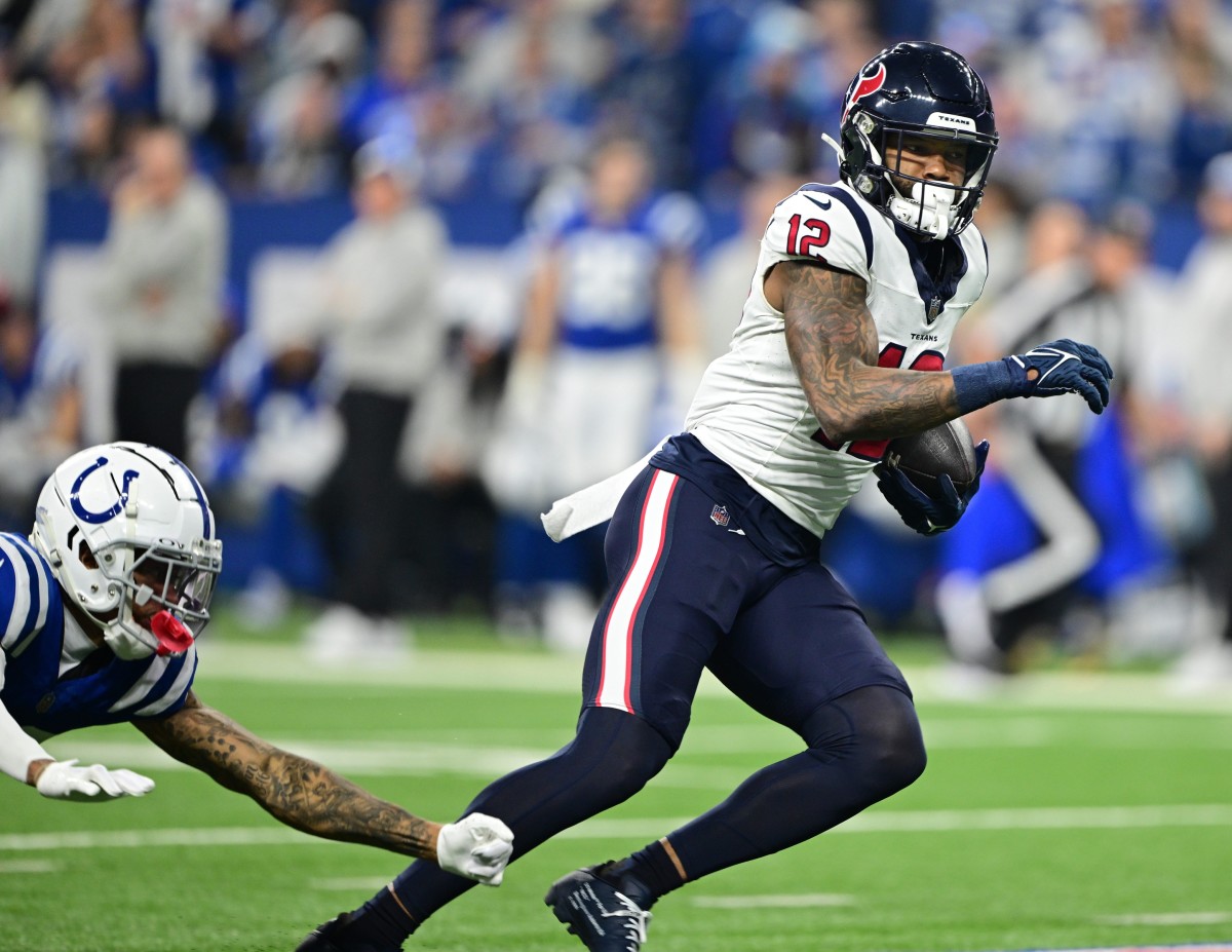 Colts receiver Nico Collins scores on a 75-yard touchdown on Houston's first offensive play of the game during their win over Indianapolis in Week 18.