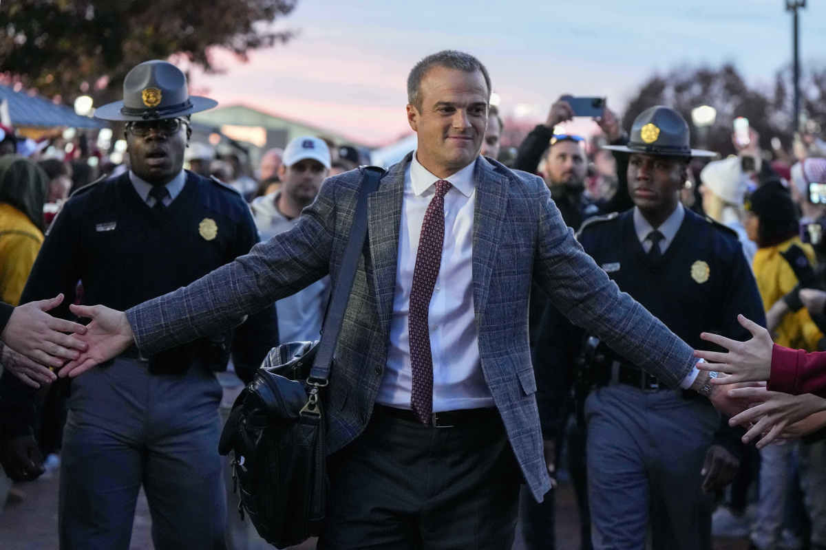 Shane Beamer leads the Gamecock Walk prior to their game against Clemson. (25th Nov., 2023)