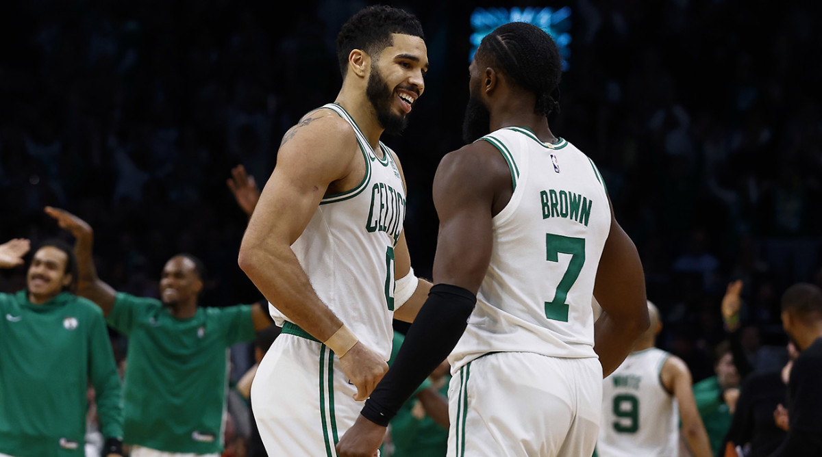 Jayson Tatum and Jaylen Brown of the Boston Celtics