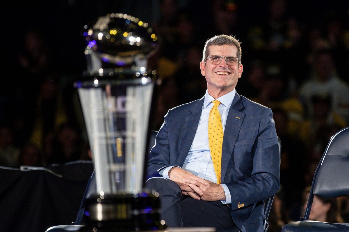 Jim Harbaugh Celebrates Winning The National Championship