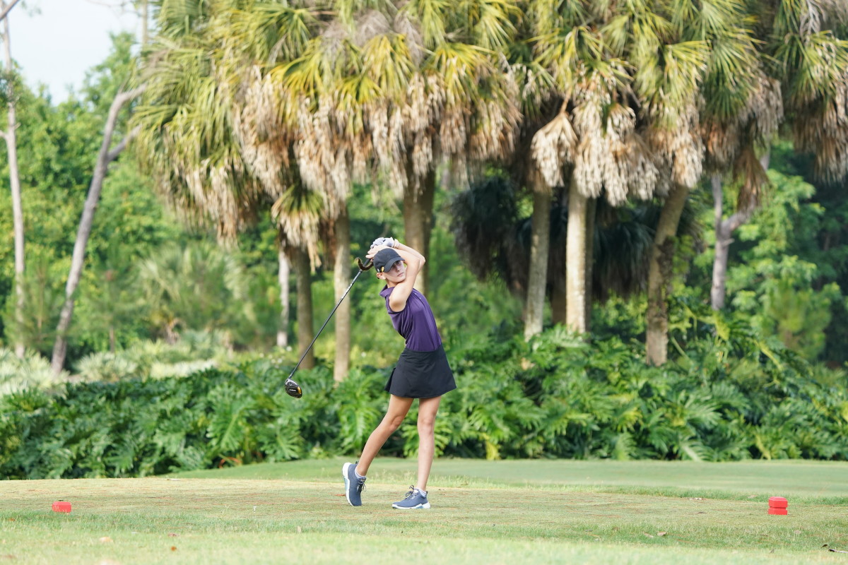 Reagan Chastain tees off in the Epson Tour pro-am.