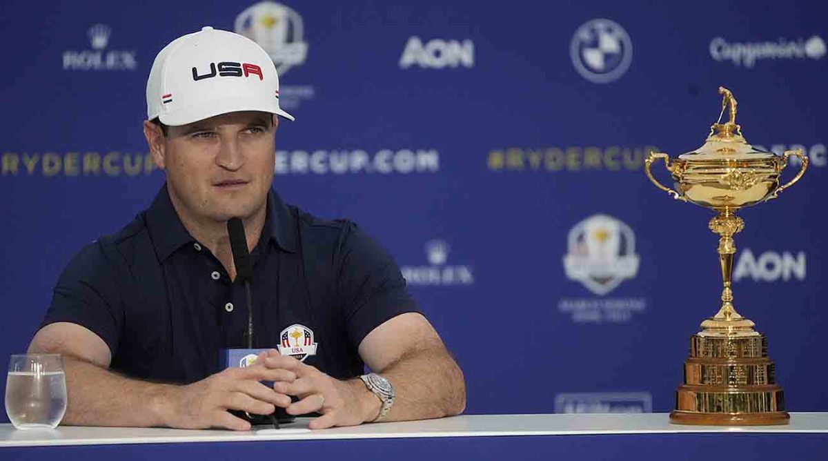 U.S. captain Zach Johnson is pictured at a press conference on the Monday before the 2023 Ryder Cup in Rome.