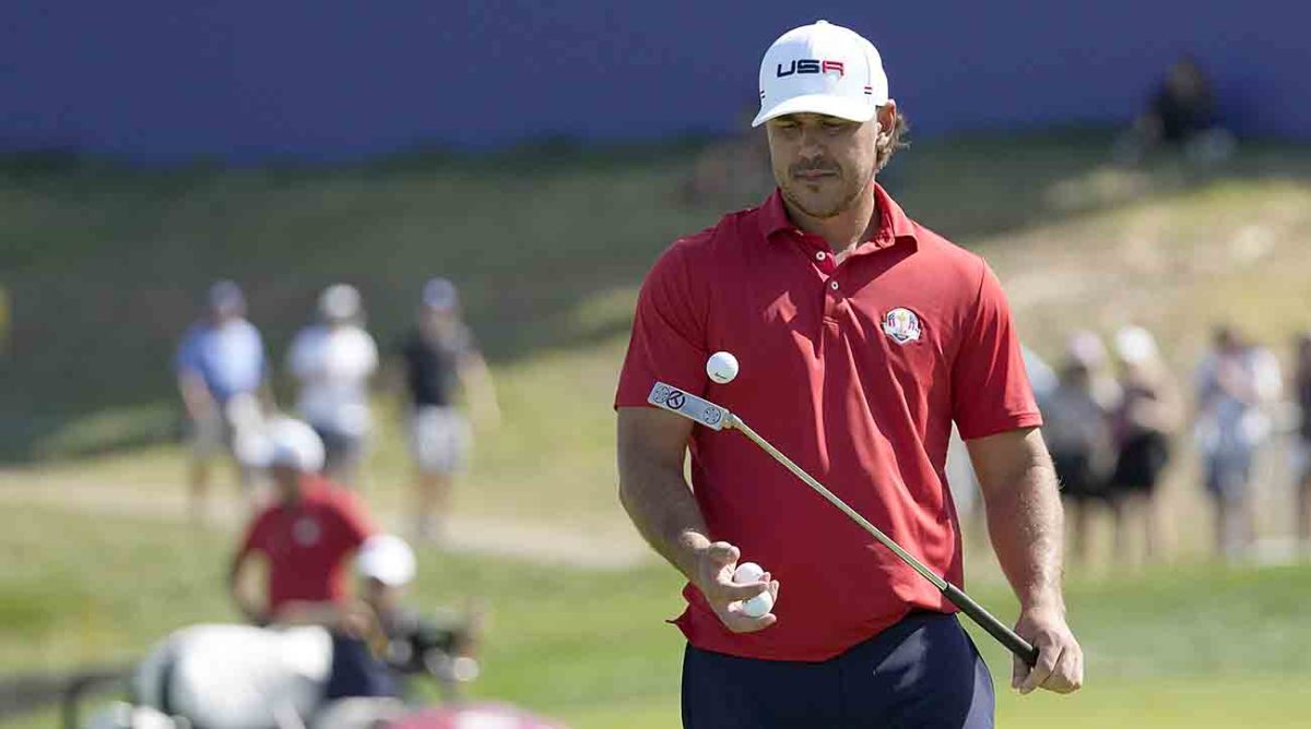 Brooks Koepka walks off the 16th green during a practice round ahead of the 2023 Ryder Cup at the Marco Simone Golf Club in Italy.