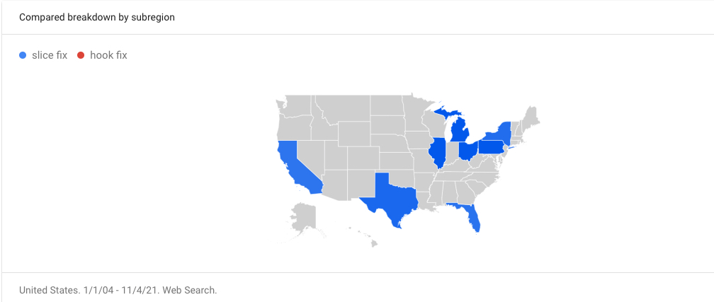 The states that most often search for slice fixes.