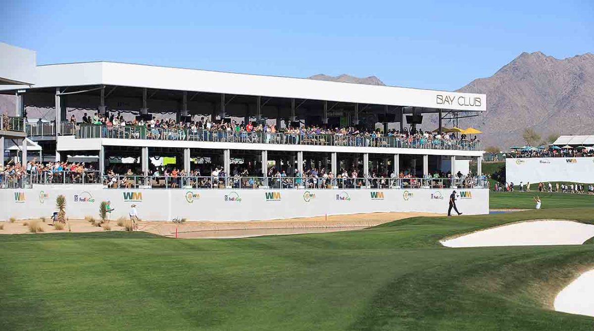 The 17th green at TPC Scottsdale is pictured at the WM Phoenix Open in 2018.