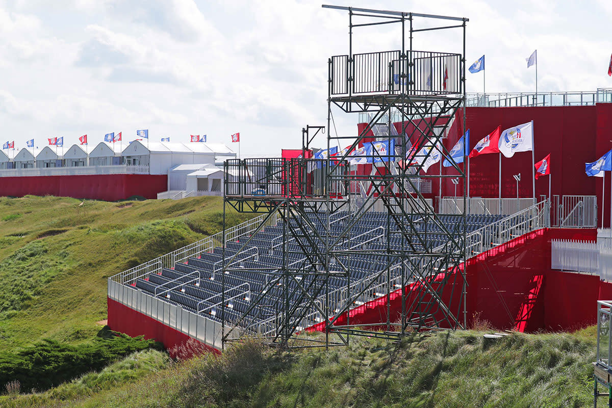 Grandstands around the 18th green at Whistling Straits.