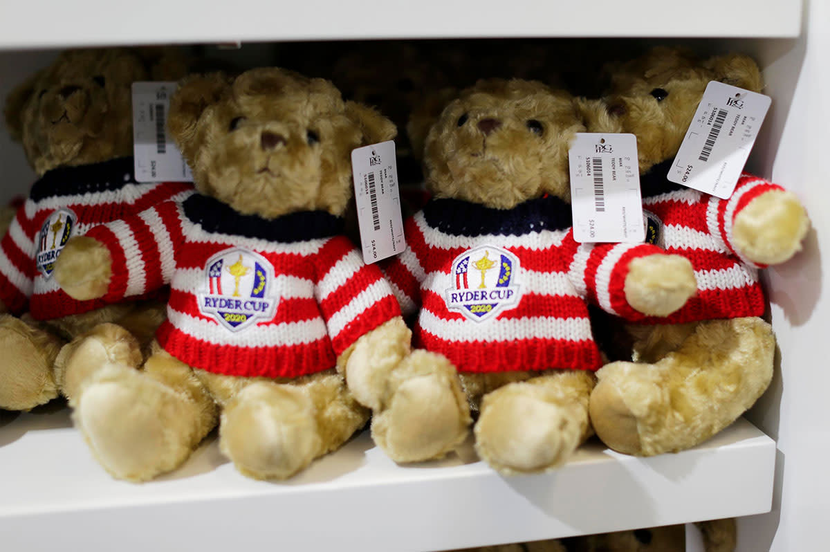 Ryder Cup teddy bears in the merchandise tent.