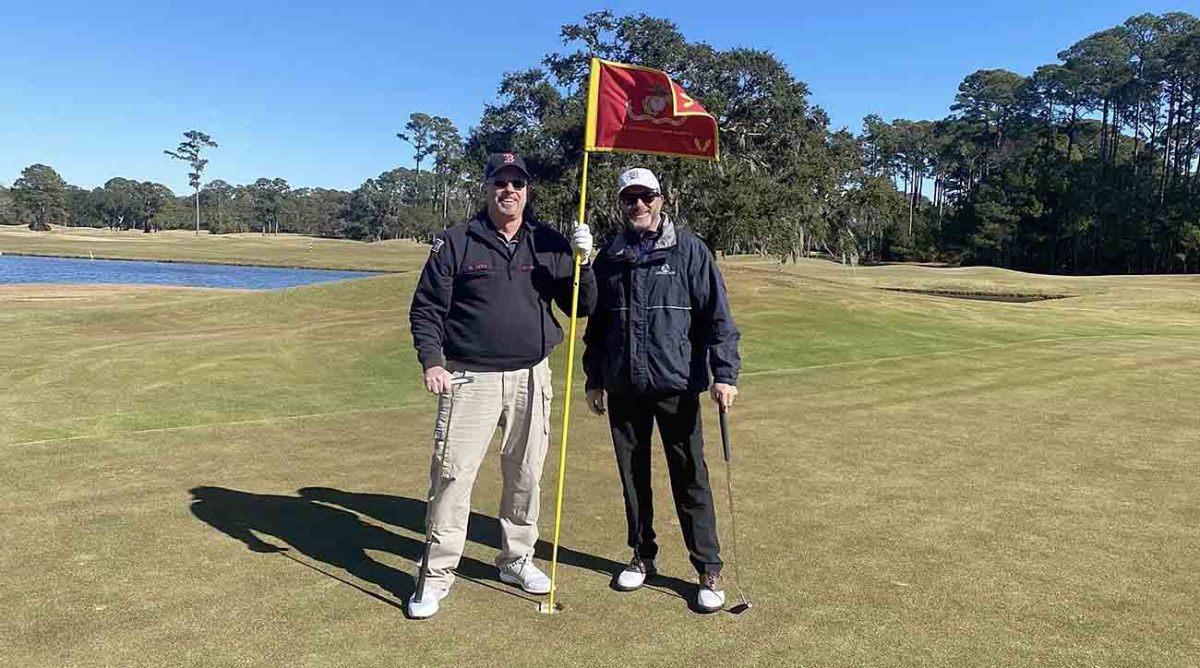 Retired Navy Senior Chief Greg Lees and Retired Senior Chief Dougs Waite at the Legends at Parris Island, MCRD Parris Island, S.C.