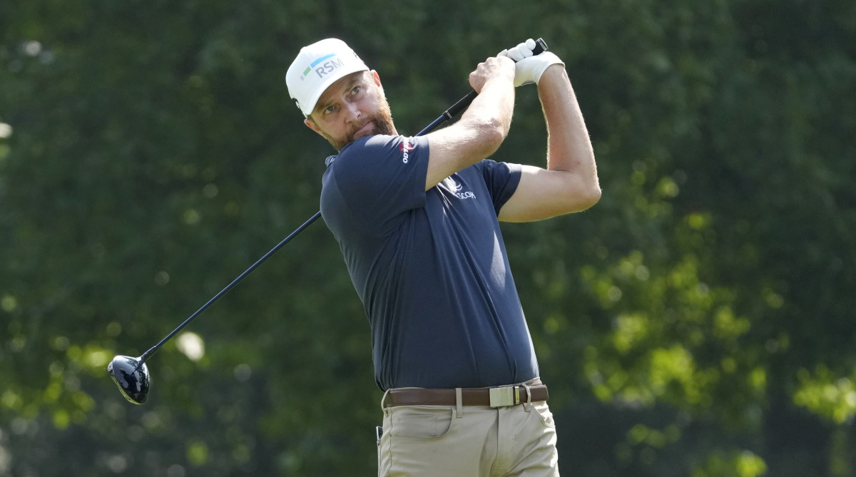 Chris Kirk watches his tee shot on the seventh hole during the second round of the BMW Championship.