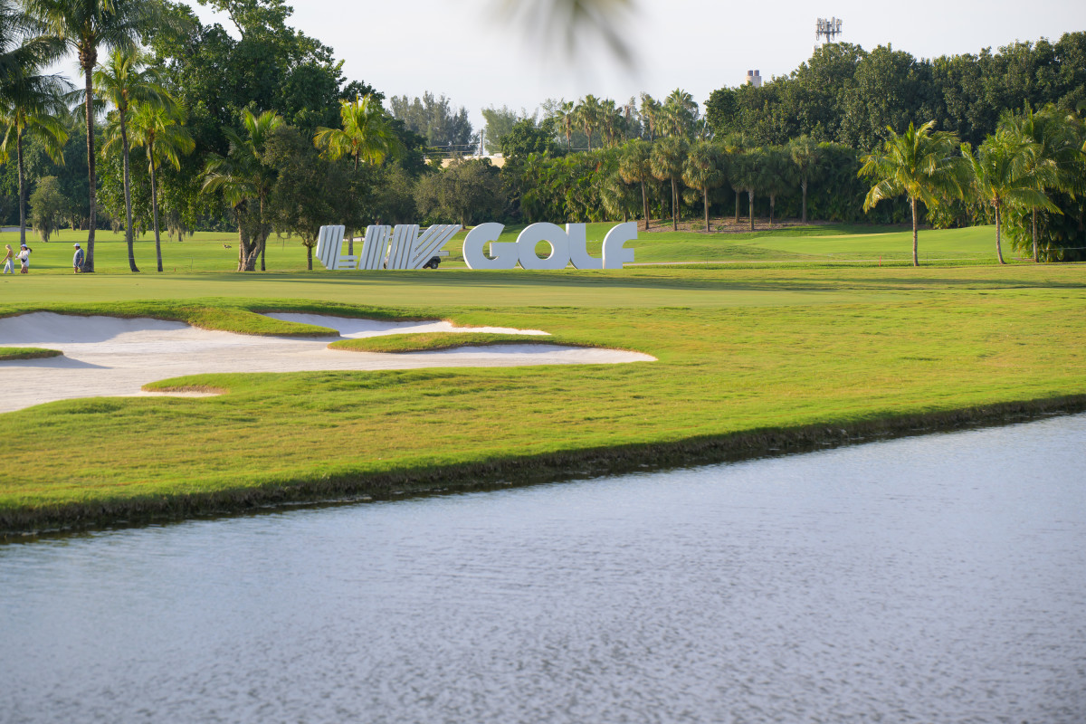 Signage during day three of the LIV Golf Invitational - Miami on October 22, 2023, at Trump National Doral Miami in Doral, Florida. 