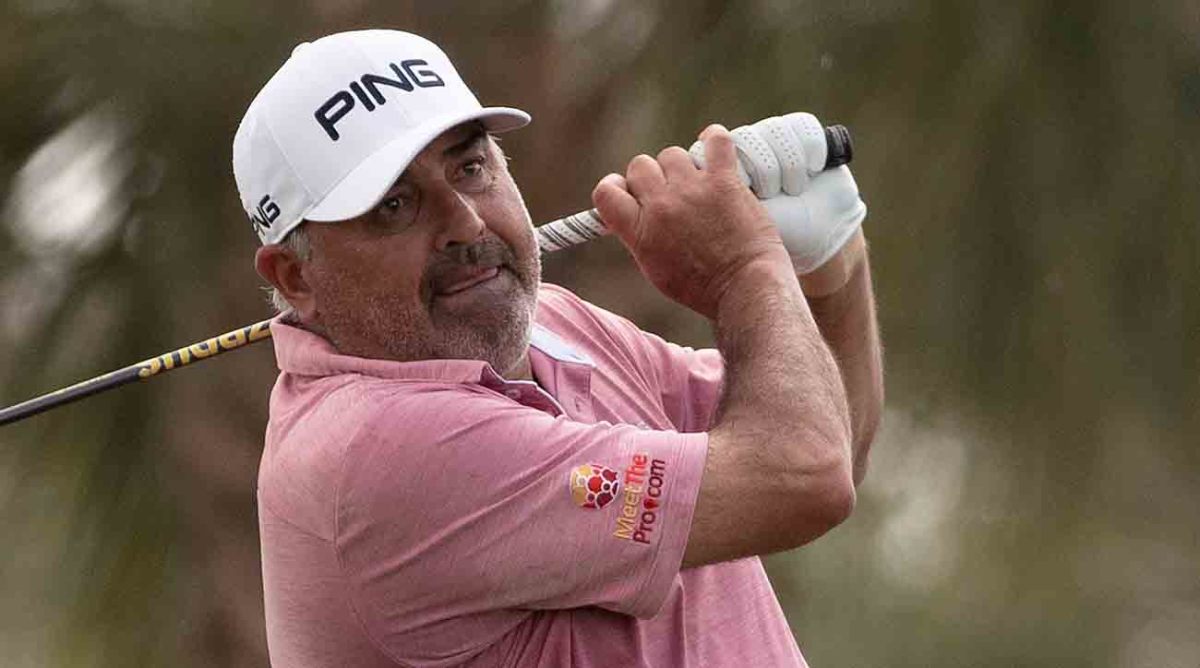 Angel Cabrera tees off at the 10th hole during the 2020 Chubb Classic in Lely, Fla.