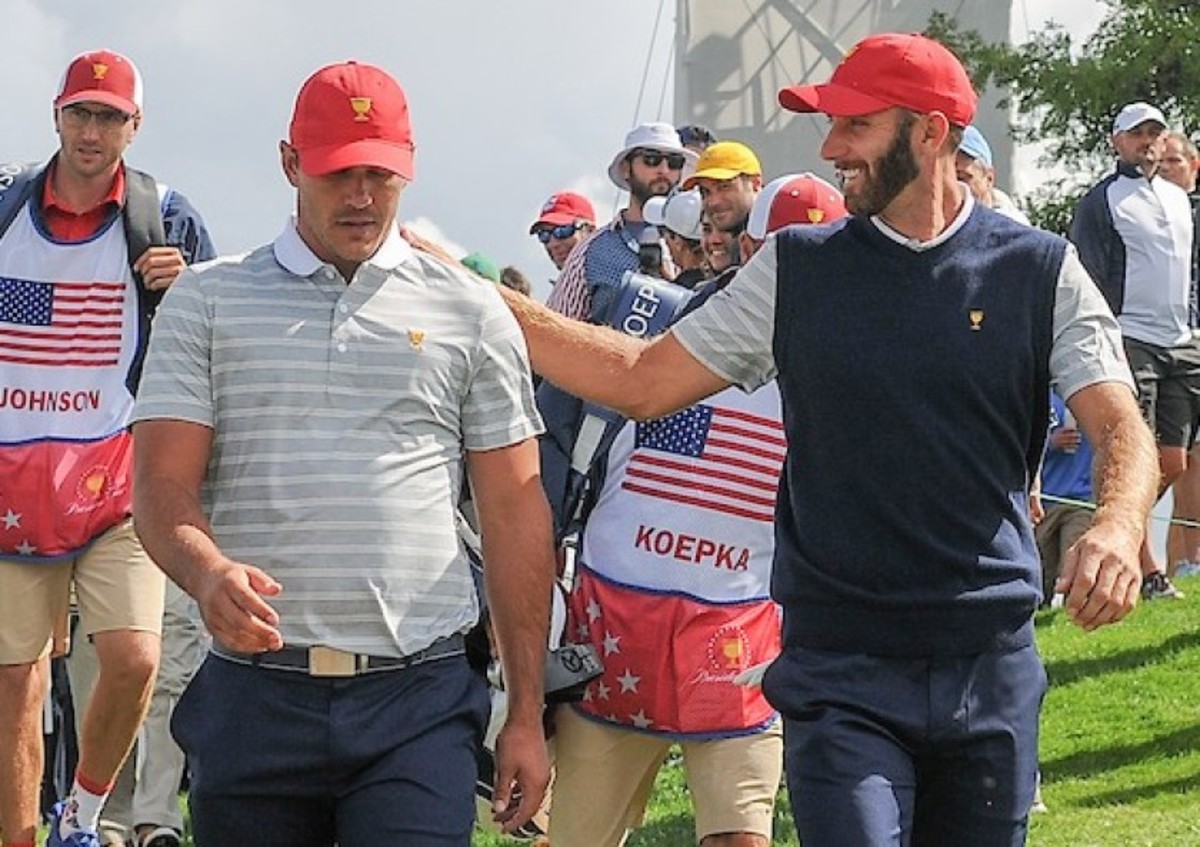 Brooks Koepka (left) and Dustin Johnson will lend some star power to this week’s Saudi International … for reported 7-figure appearance fees, of course. 