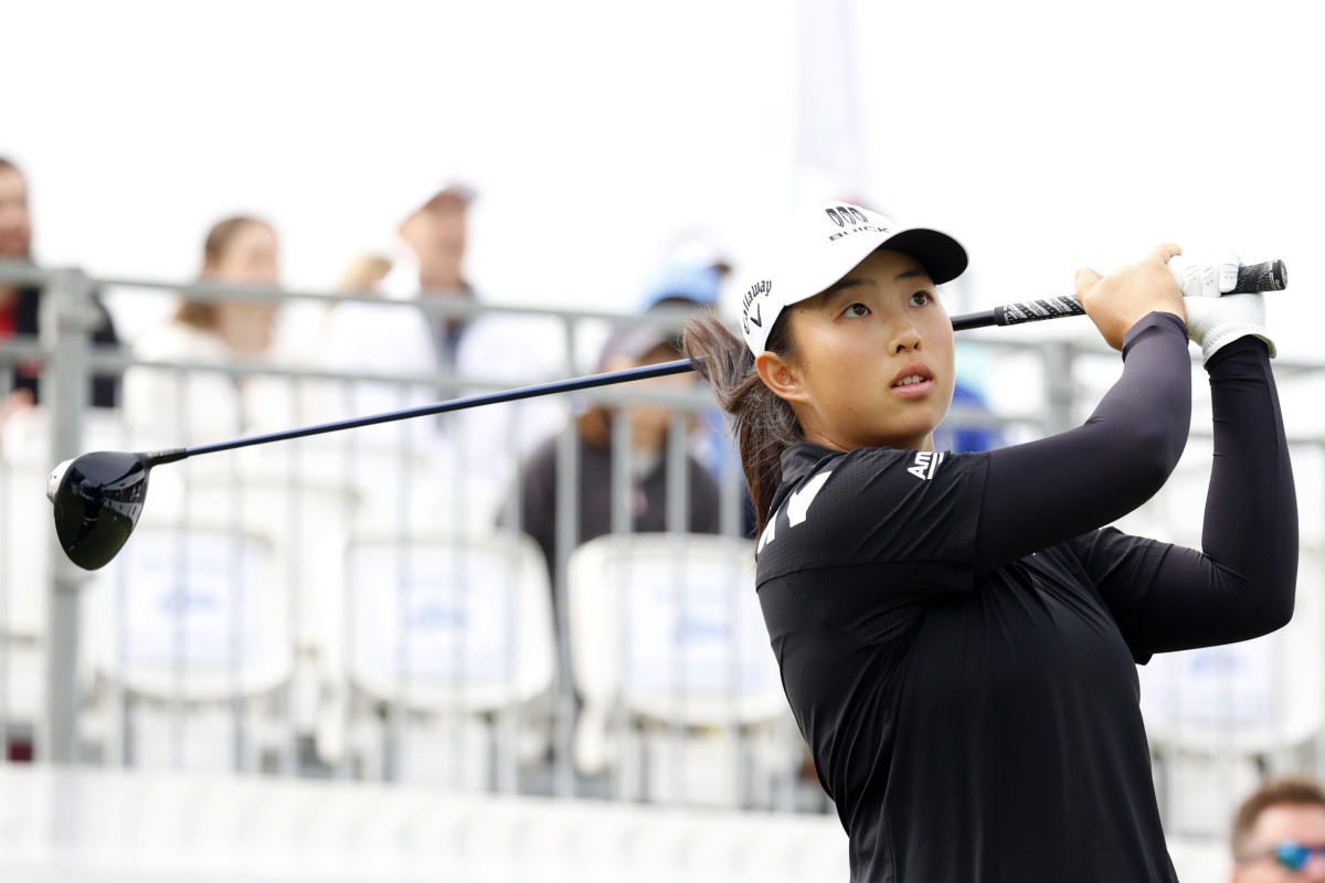 LPGA player Ruoning Yin plays her tee shot on the first hole during the final round of the Kroger Queen City Championship at the Kenwood Country Club in Cincinnati, Ohio.