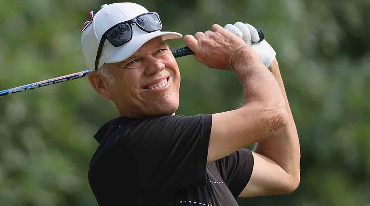 Jay Delsing hits a tee shot during the 2021 Ascension Charity Classic in St Louis, Missouri.