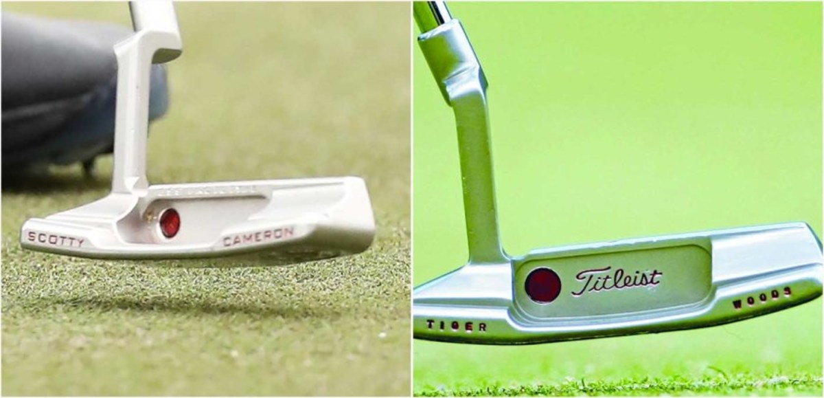 Tiger Woods changed putters for the PGA Championship's opening round at TPC Harding Park. While Woods is keeping with the Scotty Cameron brand, the new prototype putter, right, features adjustable weights in the heel and toe. 