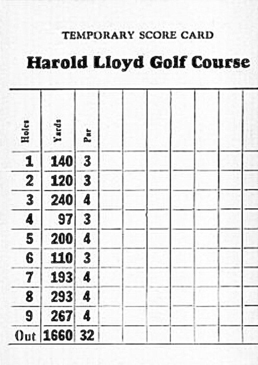 The scorecard for early film star Harold Lloyd's golf course.