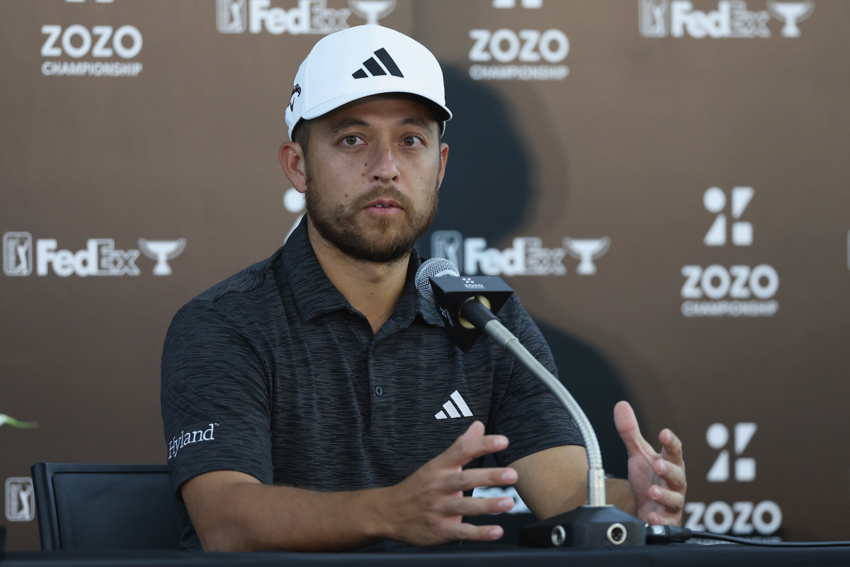 Xander Schauffele of United States speaks in a press conference ahead of the ZOZO Championship at Narashino Country Club on October 18, 2023 in Inzai, Chiba, Japan. 