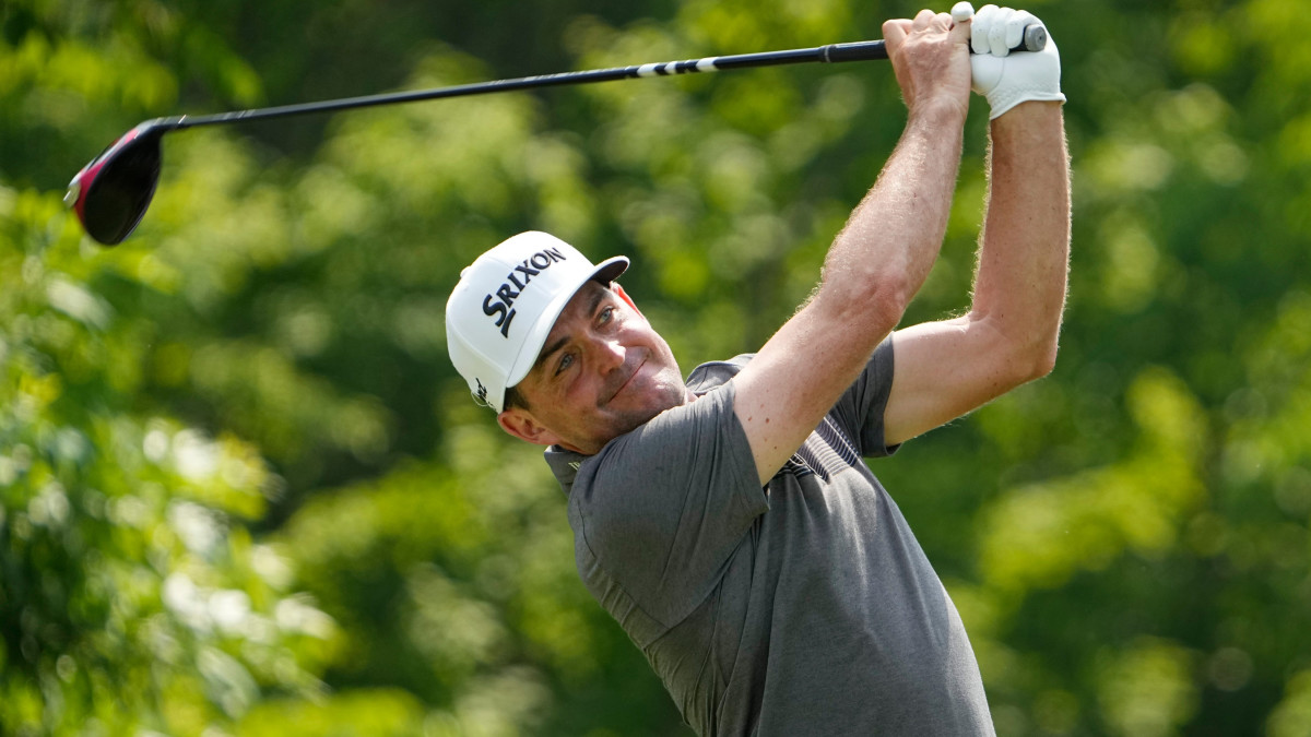 Keegan Bradley tees off on the 15th hole during the third round of the Memorial Tournament.