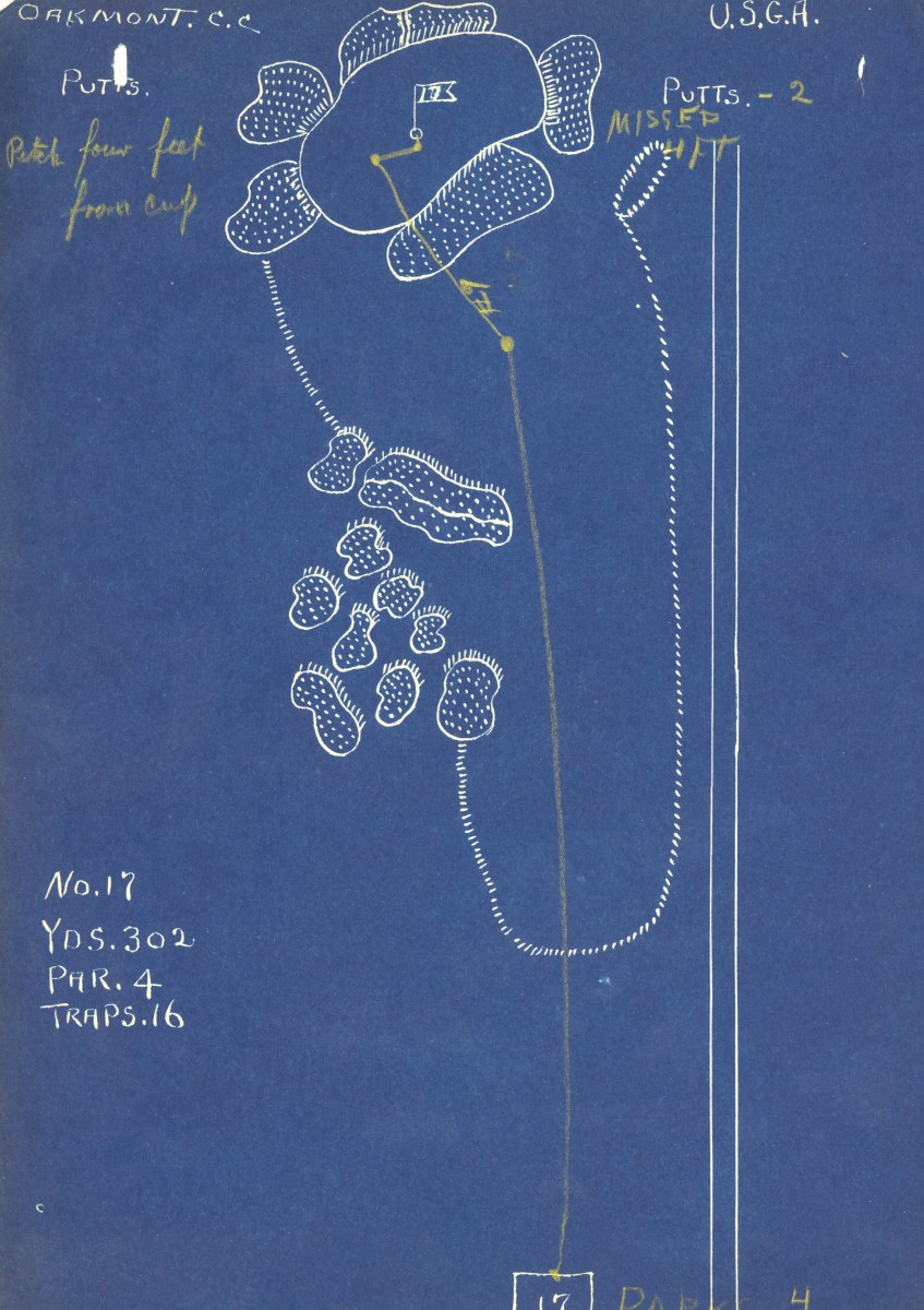 Sam Parks' drawing of the 71st hole for the 1935 U.S. Open at Oakmont Country Club.