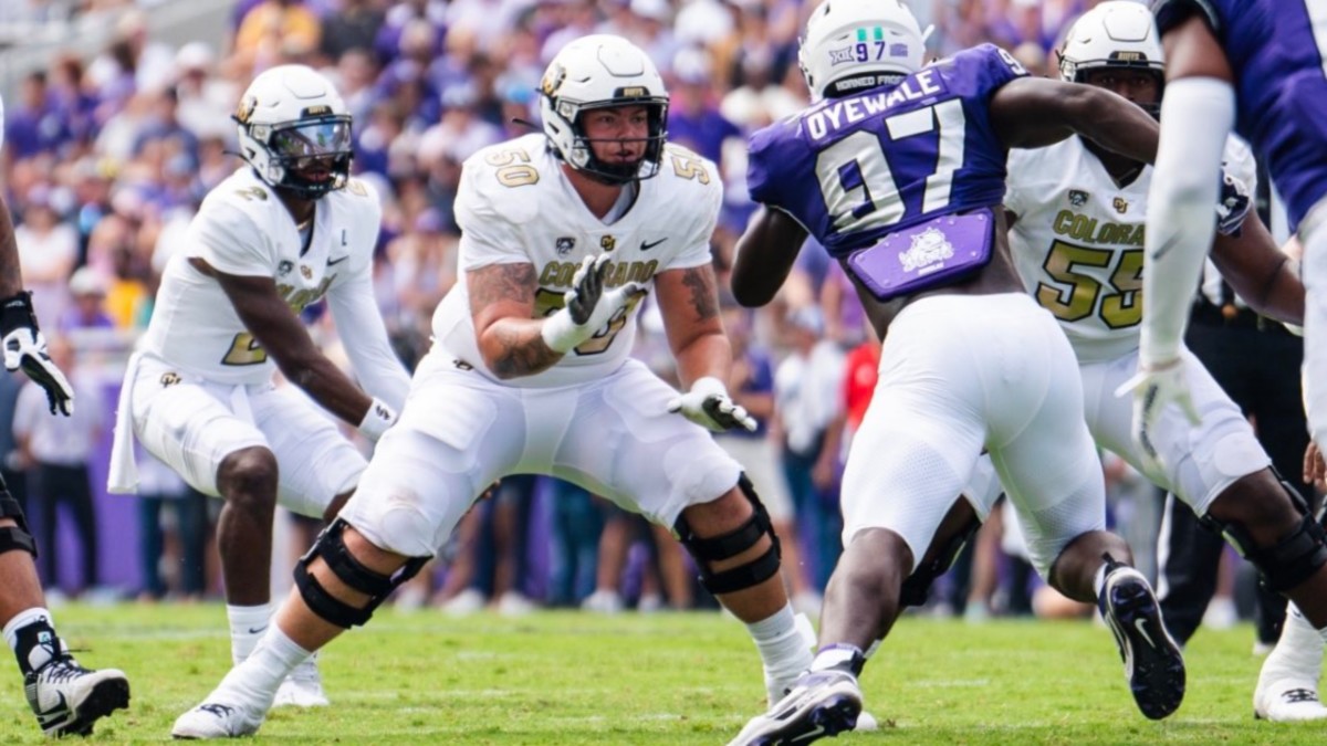 Jack Wilty protecting Shedeur Sanders at TCU