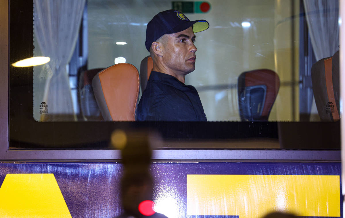 Cristiano Ronaldo pictured on Al Nassr's tour bus in China during a mid-season trip in January 2024