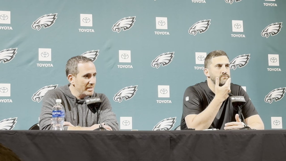 General Manager Howie Roseman and head coach Nick Sirianni held their end-of-season press conference nine days after the season ended in a playoff loss.