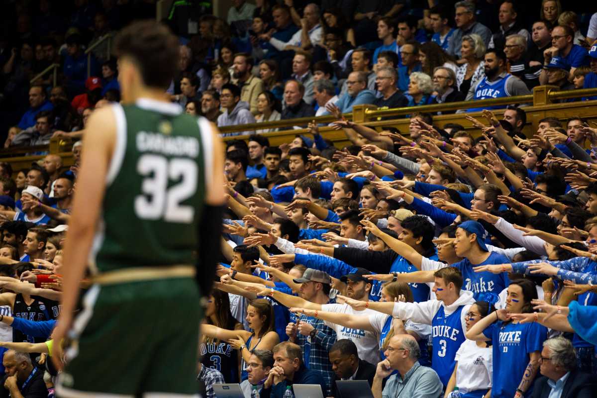 CSU's Nico Carvacho, 32, faces the wrath of the Cameron Crazies student section during the Rams' 89-55 loss at Duke on Nov. 8, 2019. Csuduke 007