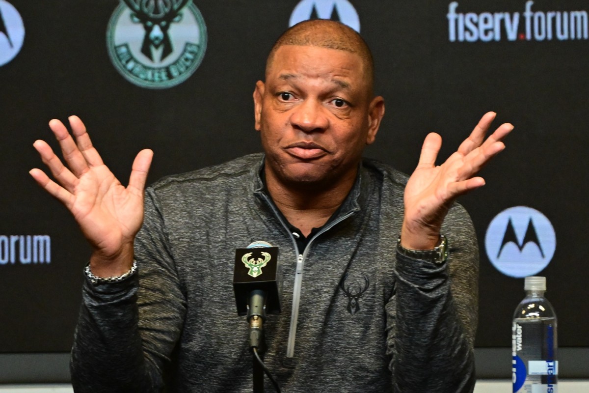 Doc Rivers speaks at a press conference where he was introduce as the new head coach of the Milwaukee Bucks