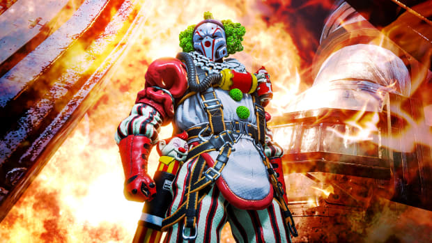 Caustic's clown skin for Halloween in Apex Legends.