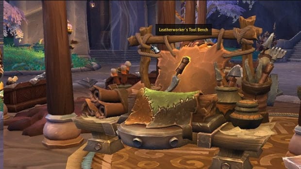 Leatherworker's tool bench in World of Warcraft.