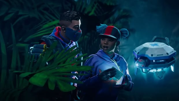 Octane (left), Lifeline (middle) and DOC the healing drone (right) in Apex Legends Lifeline cinematic trailer for 'Stories from the Outlands'.