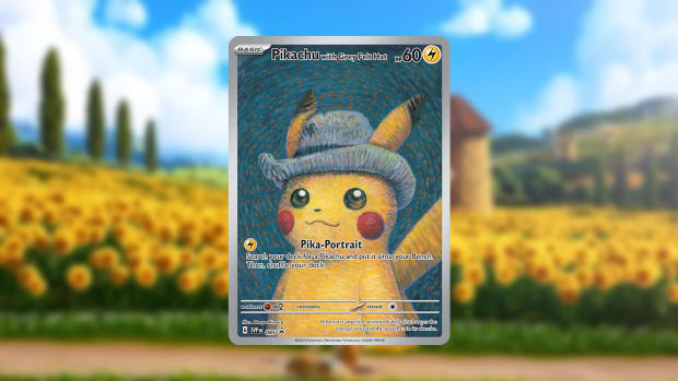 Pikachu with grey felt hat on field background